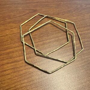 Hexagon Bangle Bracelet Set - Brass Hammered - Three in Set
